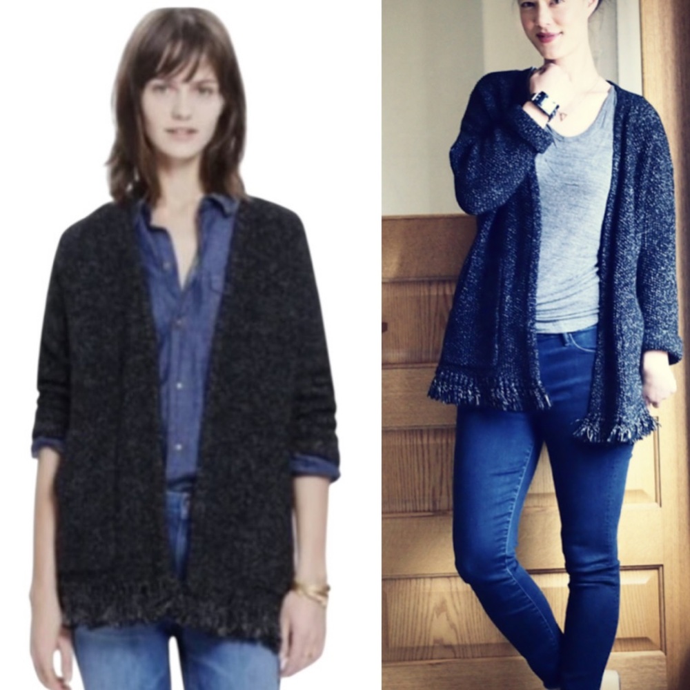 Madewell Memento Black & White Marled Fringe Cardigan Sweater - S
